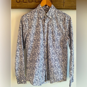 American Eagle The Great‎ Wave Button Down Shirt Navy Blue & White XS LIK…